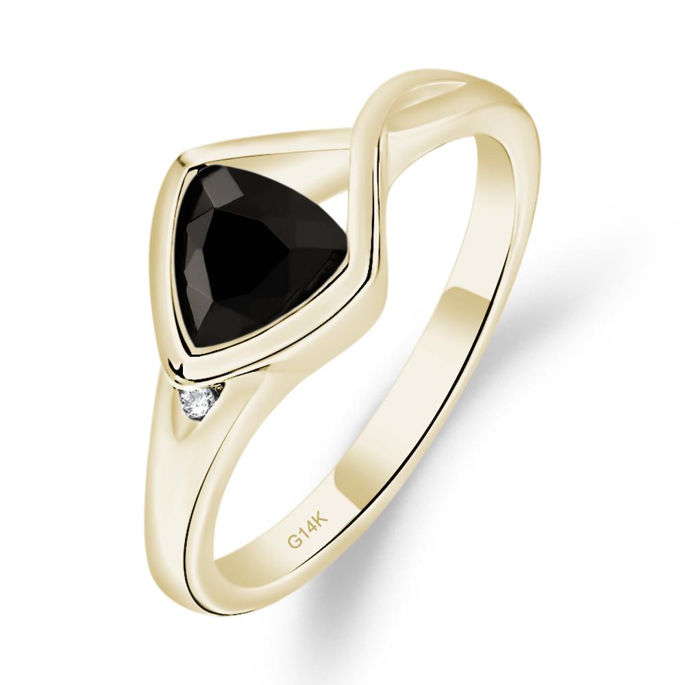 Trillion Cut Simple Black Spinel Ring - LUO Jewelry #metal_14k yellow gold