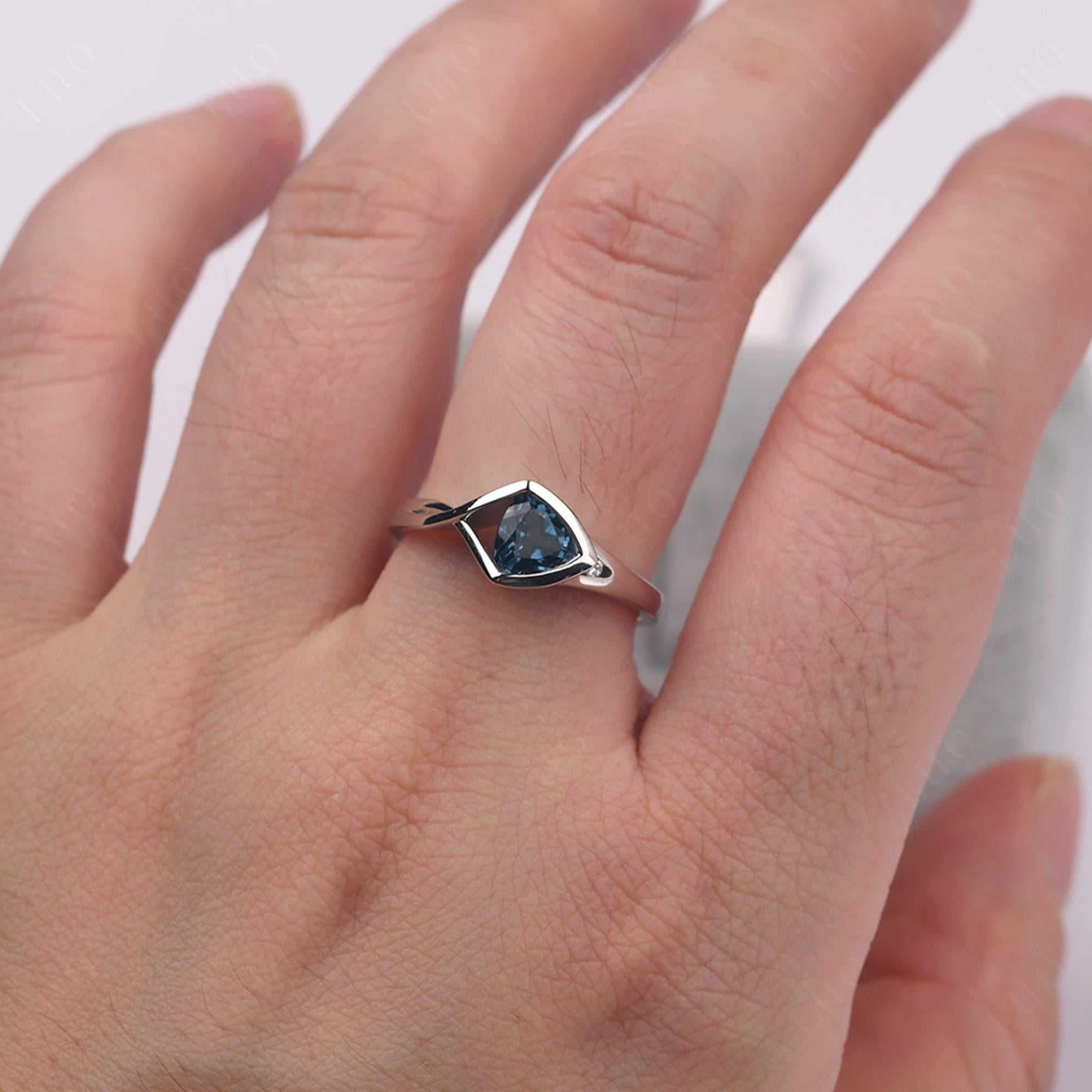 Trillion Cut Simple London Blue Topaz Ring - LUO Jewelry 