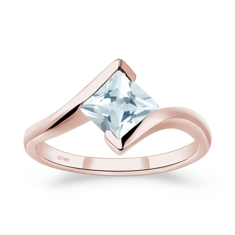 Aquamarine Tension Engagement Ring - LUO Jewelry #metal_14k rose gold