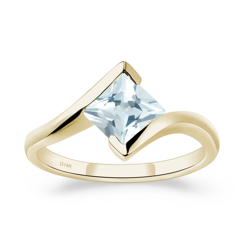 Aquamarine Tension Engagement Ring - LUO Jewelry #metal_14k yellow gold