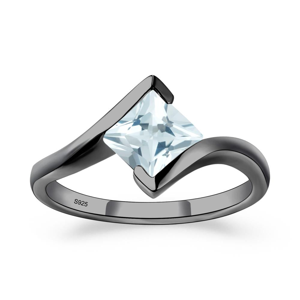 Aquamarine Tension Engagement Ring - LUO Jewelry #metal_black finish sterling silver