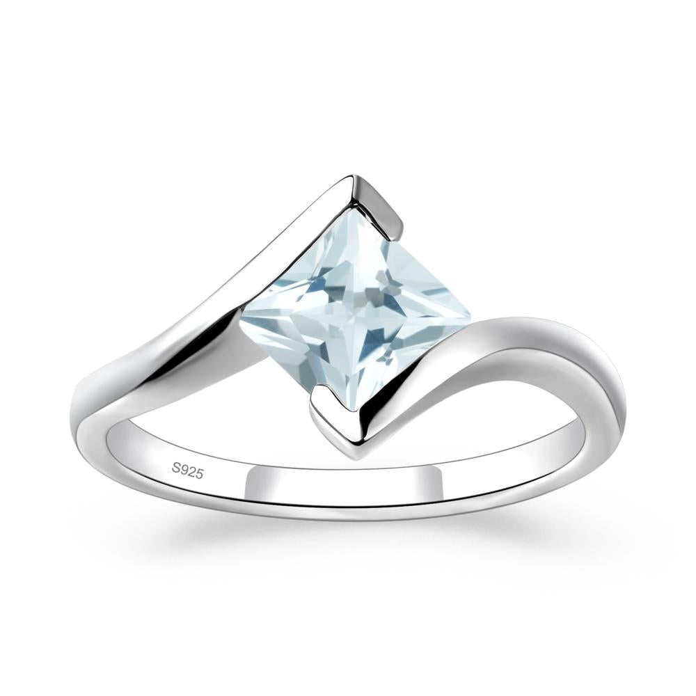 Aquamarine Tension Engagement Ring - LUO Jewelry #metal_sterling silver