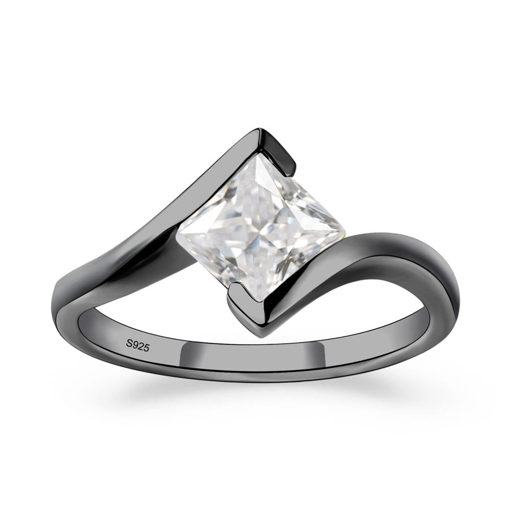 Cubic Zirconia Tension Engagement Ring - LUO Jewelry #metal_black finish sterling silver