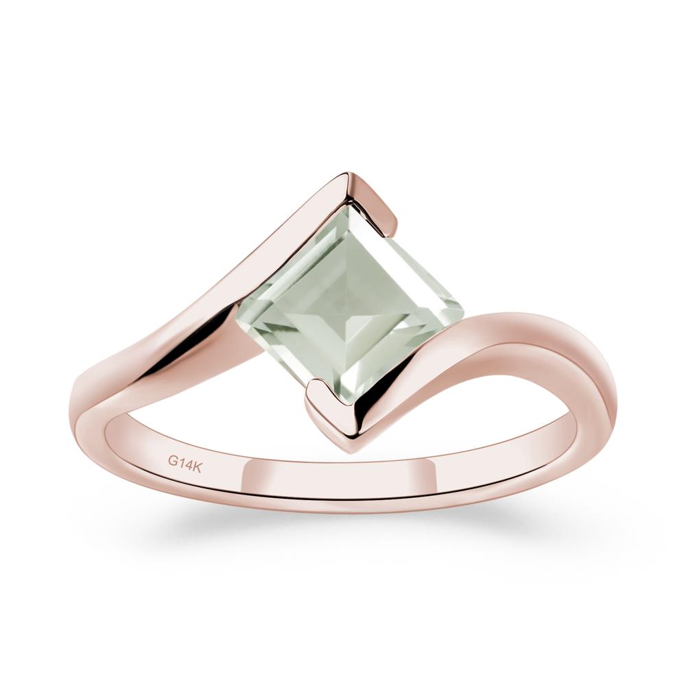 Green Amethyst Tension Engagement Ring - LUO Jewelry #metal_14k rose gold
