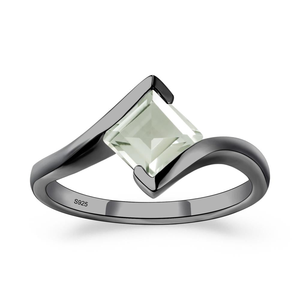 Green Amethyst Tension Engagement Ring - LUO Jewelry #metal_black finish sterling silver
