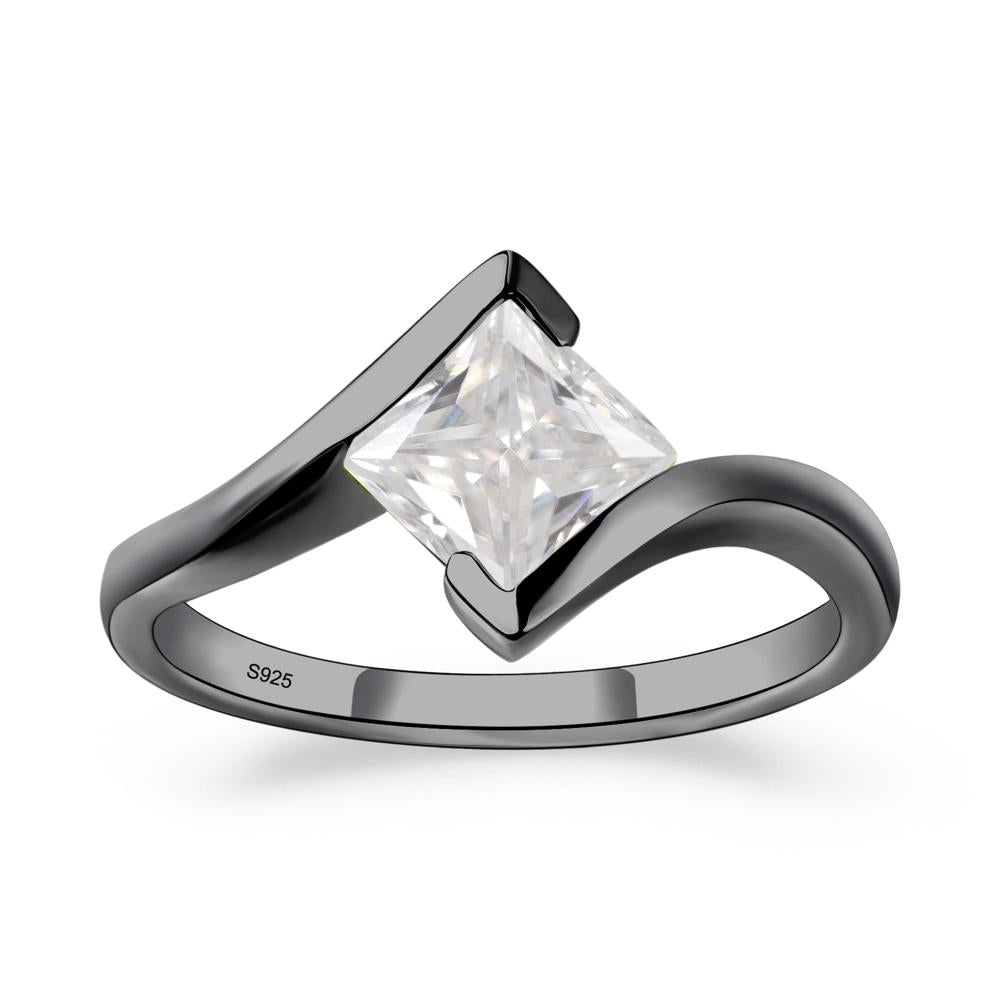 Moissanite Tension Engagement Ring - LUO Jewelry #metal_black finish sterling silver