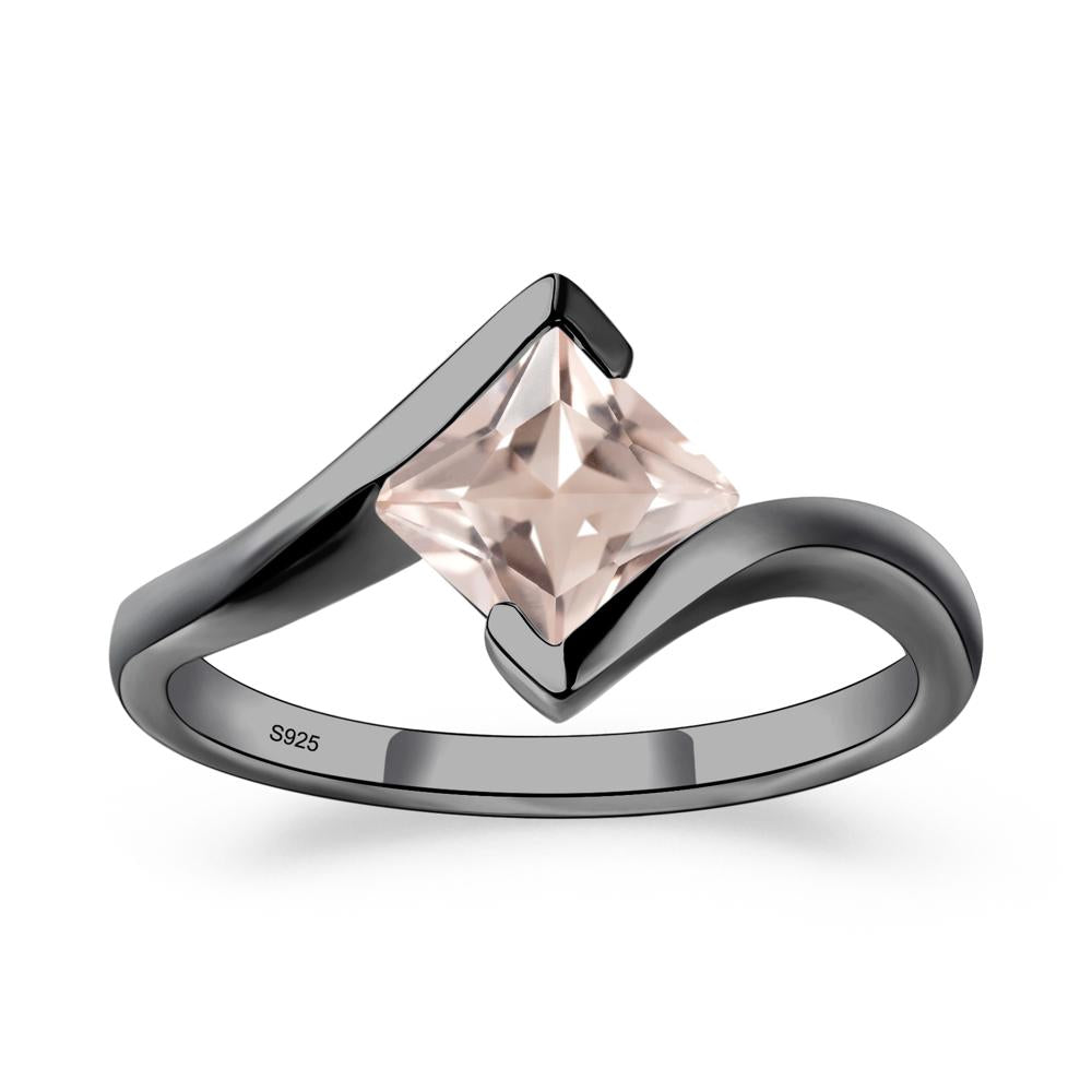 Princess Cut Morganite Bypass Ring - LUO Jewelry #metal_black finish sterling silver