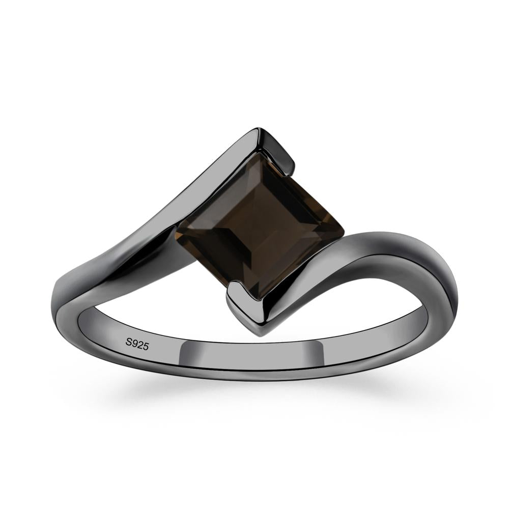 Smoky Quartz Tension Setting Ring - LUO Jewelry #metal_black finish sterling silver