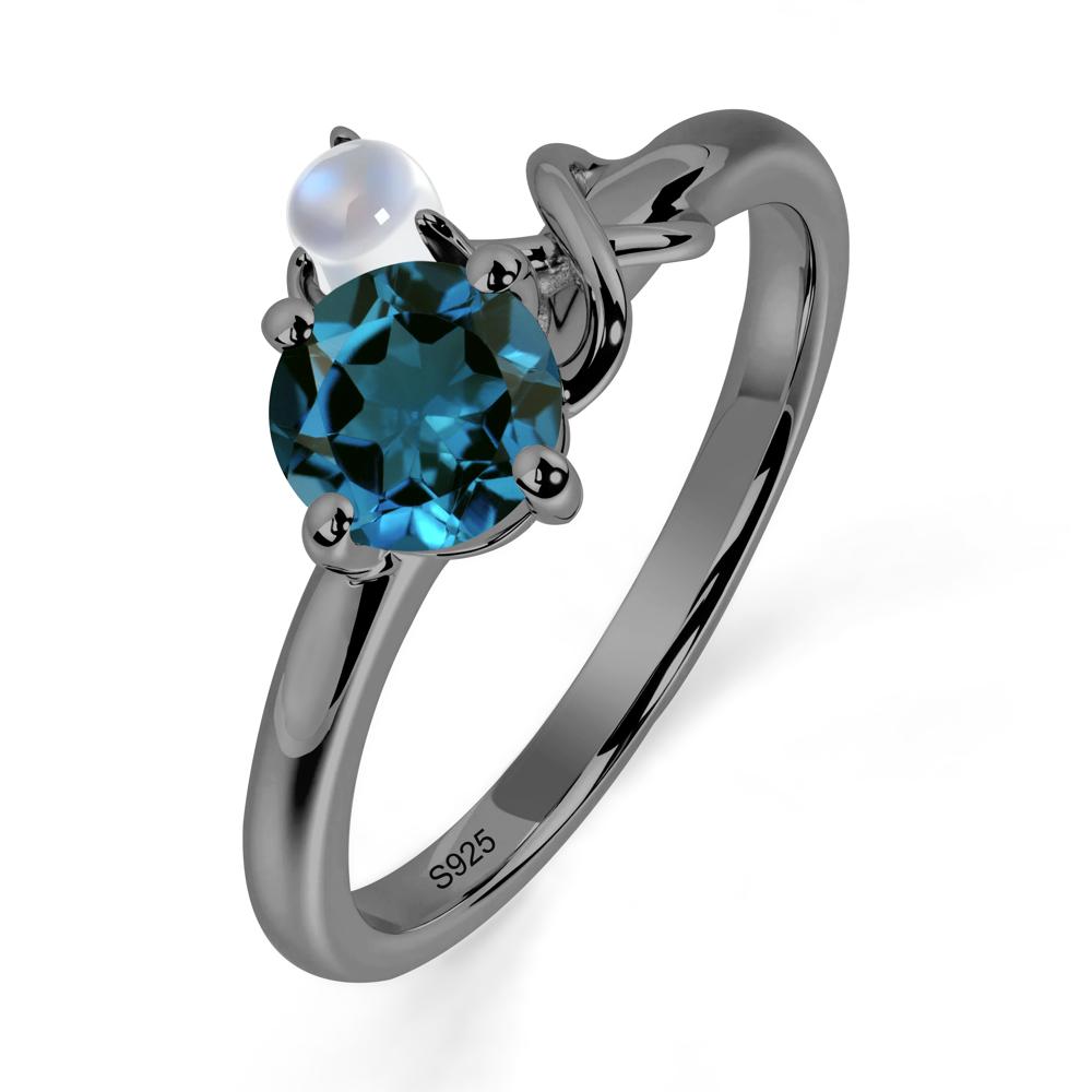 London Blue Topaz and Moonstone Infinity Knot Ring - LUO Jewelry #metal_black finish sterling silver