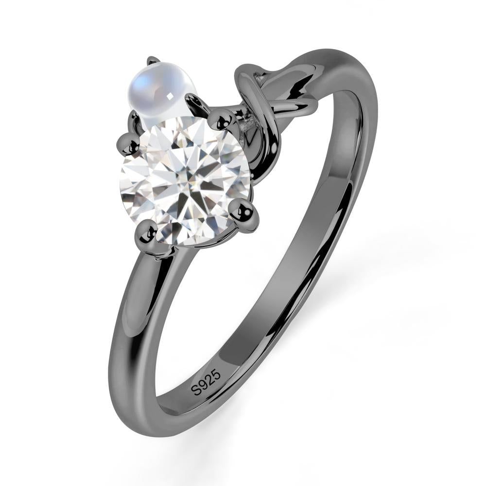 Moissanite and Moonstone Infinity Knot Ring - LUO Jewelry #metal_black finish sterling silver