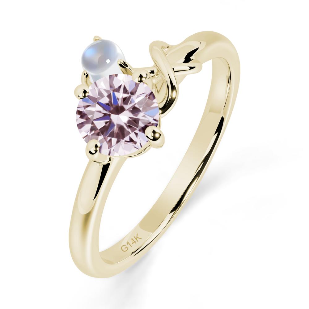 Pink Cubic Zirconia and Moonstone Infinity Knot Ring - LUO Jewelry #metal_14k yellow gold
