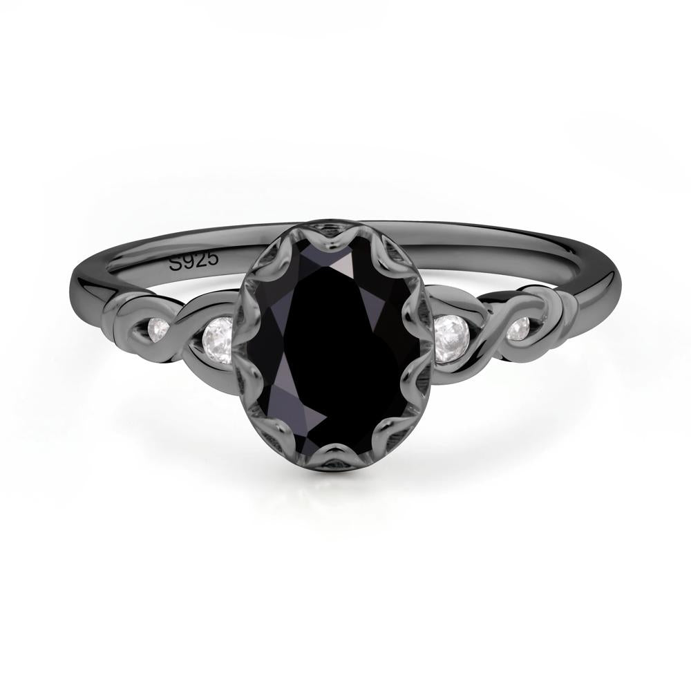 Black Spinel Vintage Oval Engagement Ring - LUO Jewelry #metal_black finish sterling silver