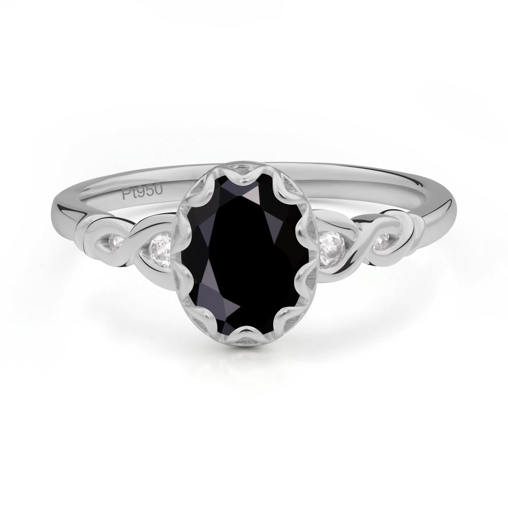 Black Spinel Vintage Oval Engagement Ring - LUO Jewelry #metal_platinum