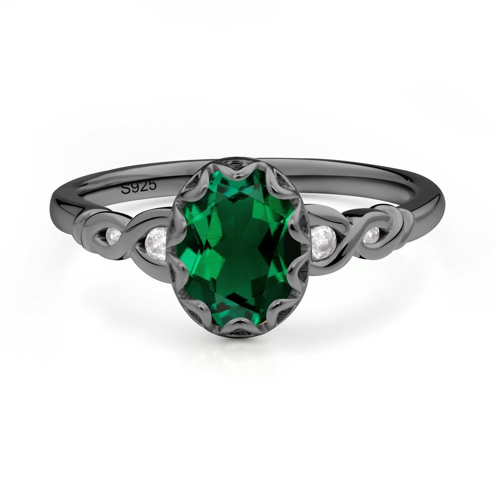 Vintage Emerald Oval Cut Engagement Ring - LUO Jewelry #metal_black finish sterling silver