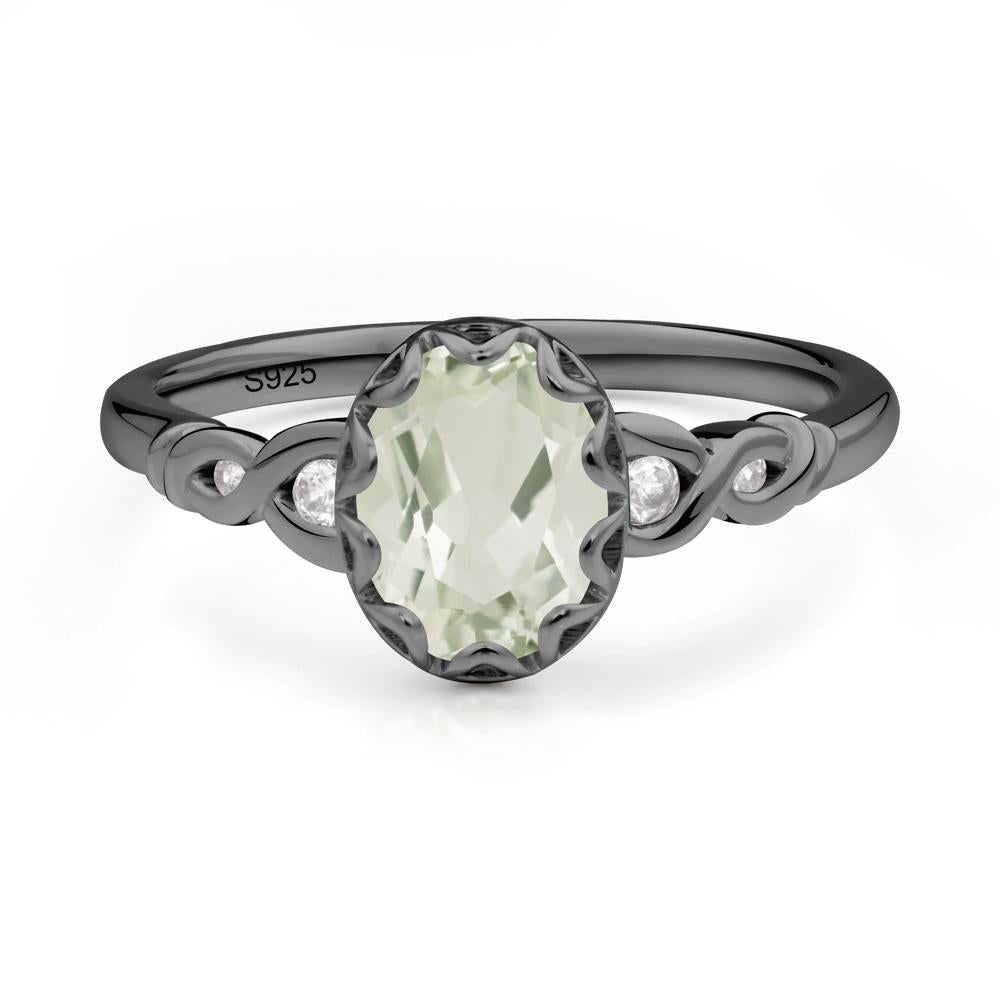 Green Amethyst Vintage Oval Engagement Ring - LUO Jewelry #metal_black finish sterling silver