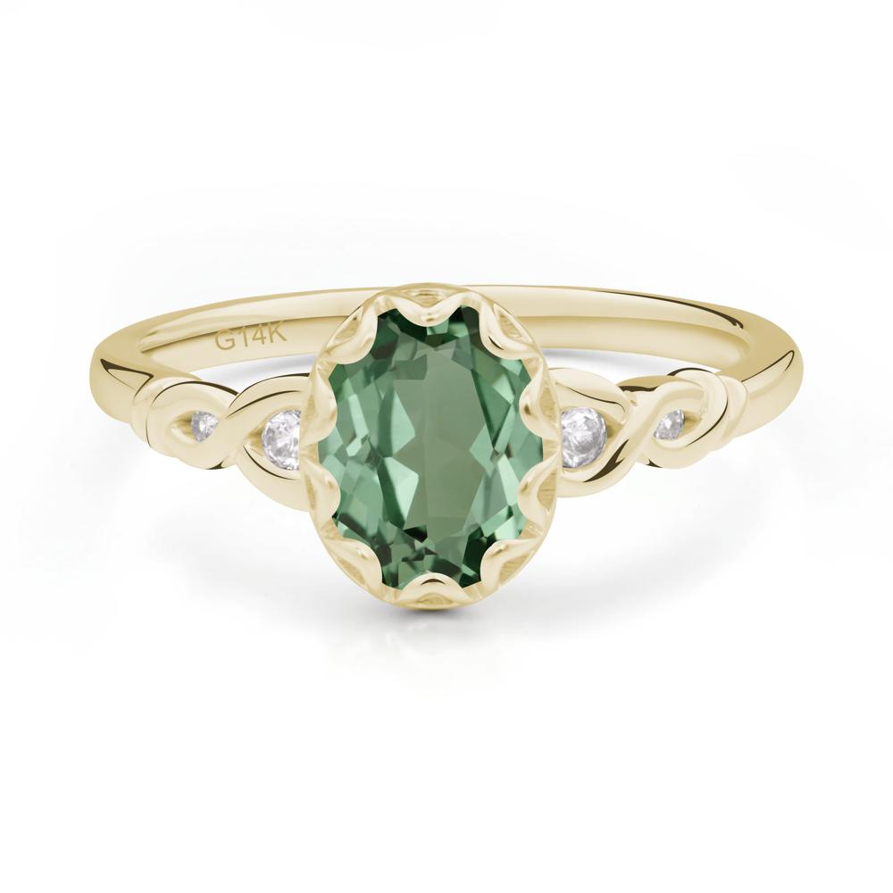 Green Sapphire Vintage Oval Engagement Ring - LUO Jewelry #metal_14k yellow gold
