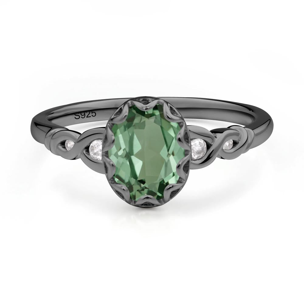 Green Sapphire Vintage Oval Engagement Ring - LUO Jewelry #metal_black finish sterling silver