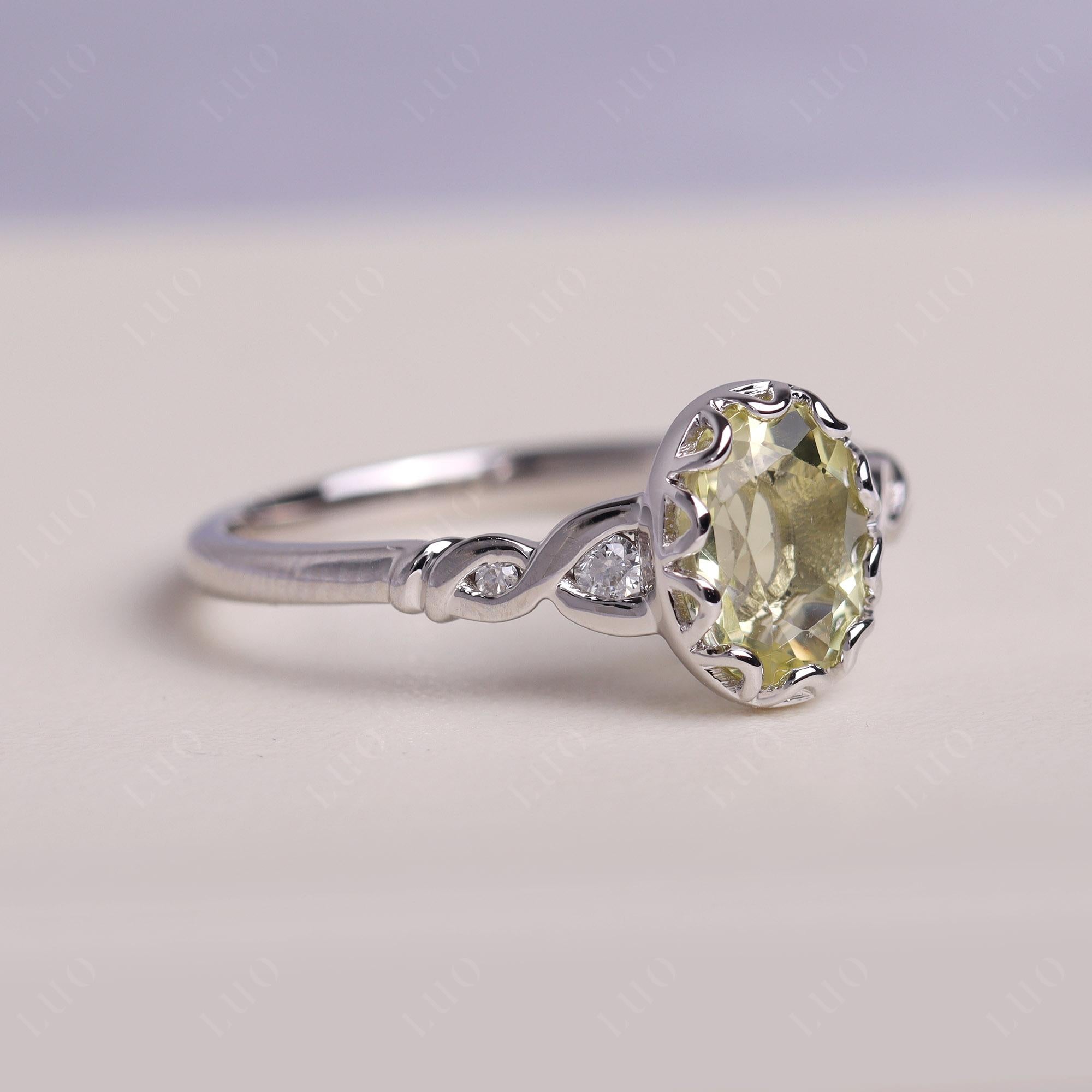 Lemon Quartz Vintage Oval Engagement Ring - LUO Jewelry 