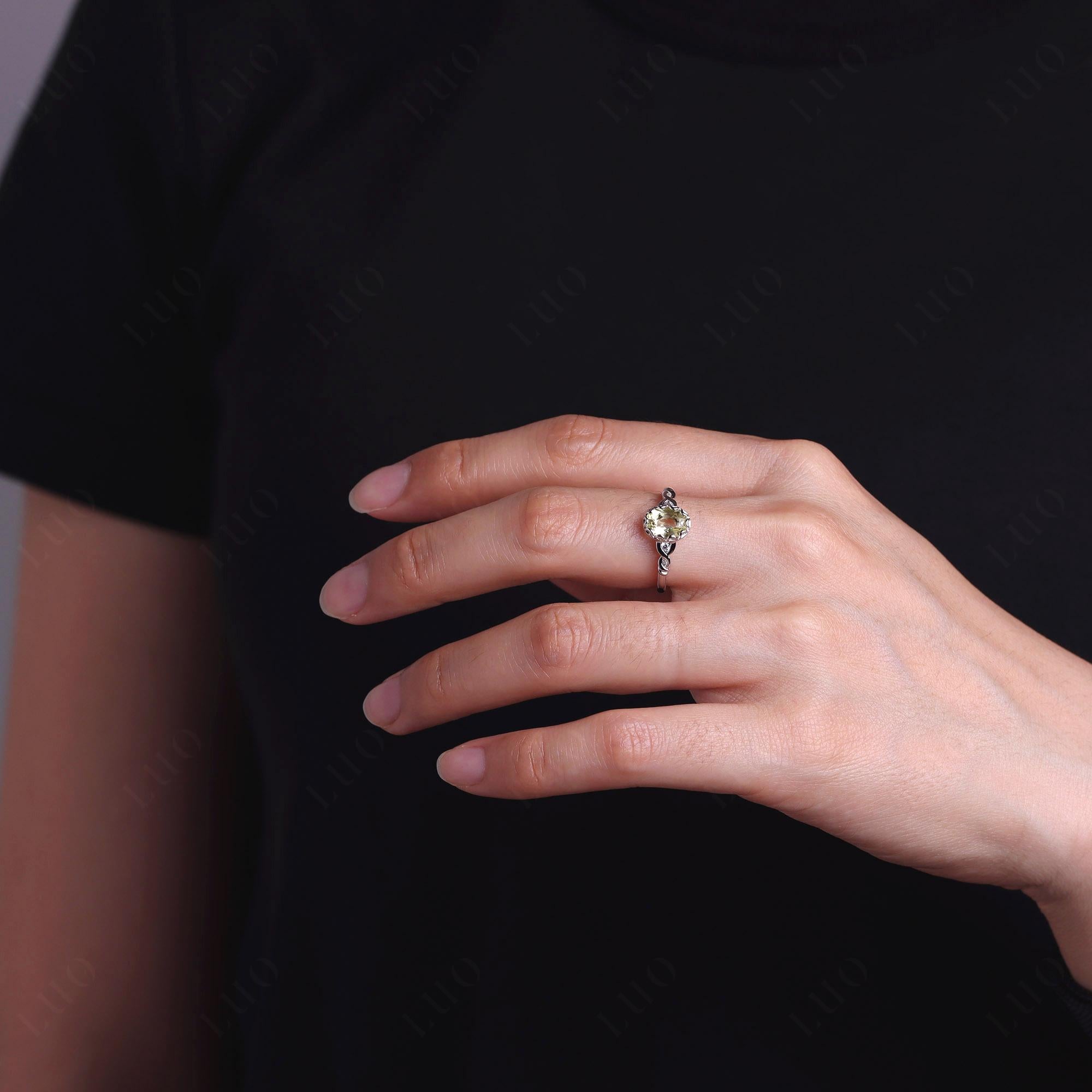 Lemon Quartz Vintage Oval Engagement Ring - LUO Jewelry 