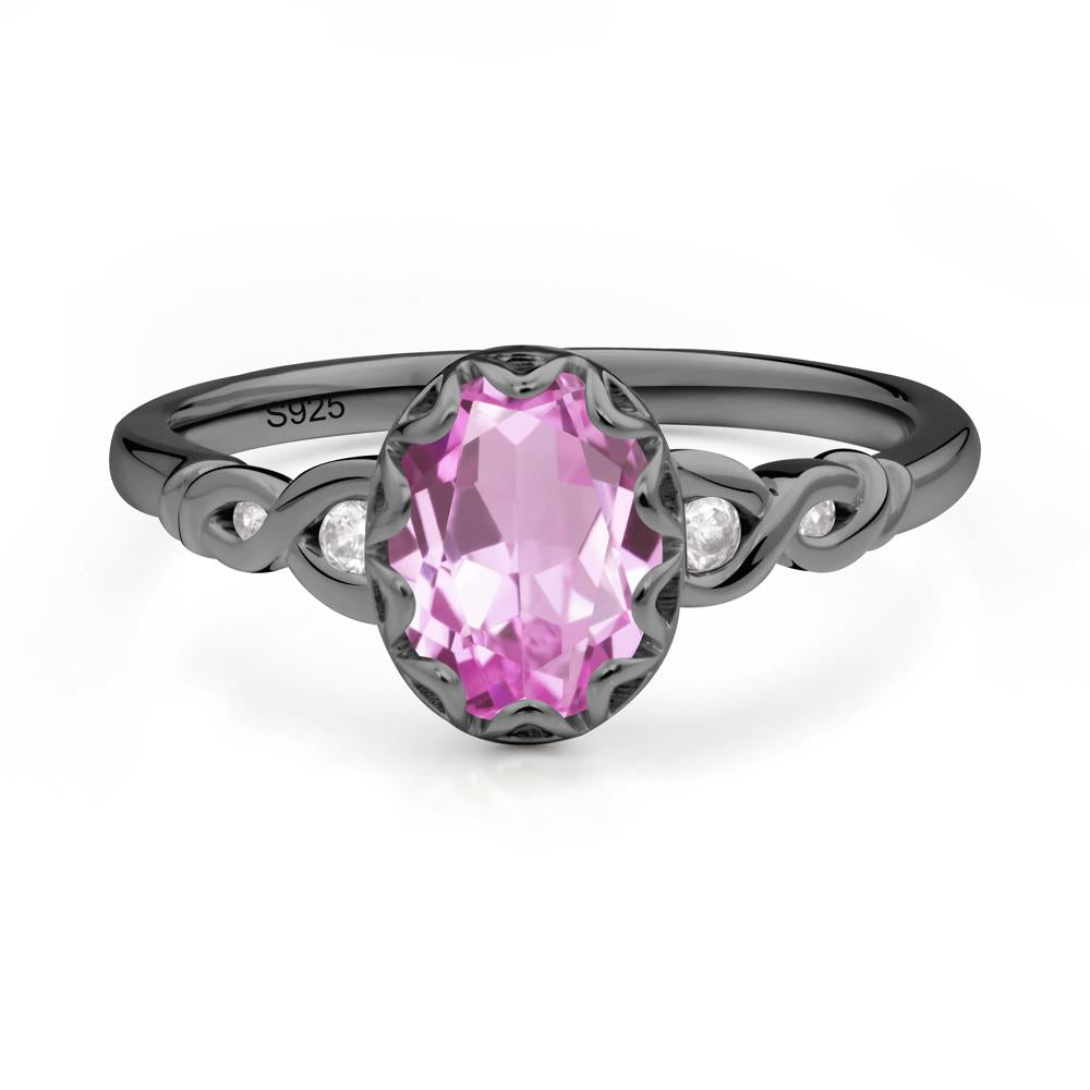 Vintage Pink Sapphire Oval Cut Engagement Ring - LUO Jewelry #metal_black finish sterling silver