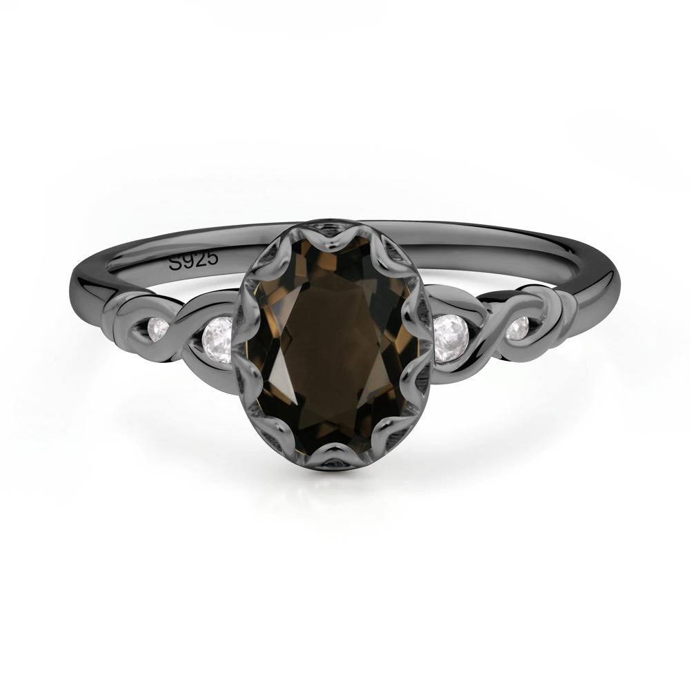 Vintage Smoky Quartz Oval Cut Engagement Ring - LUO Jewelry #metal_black finish sterling silver
