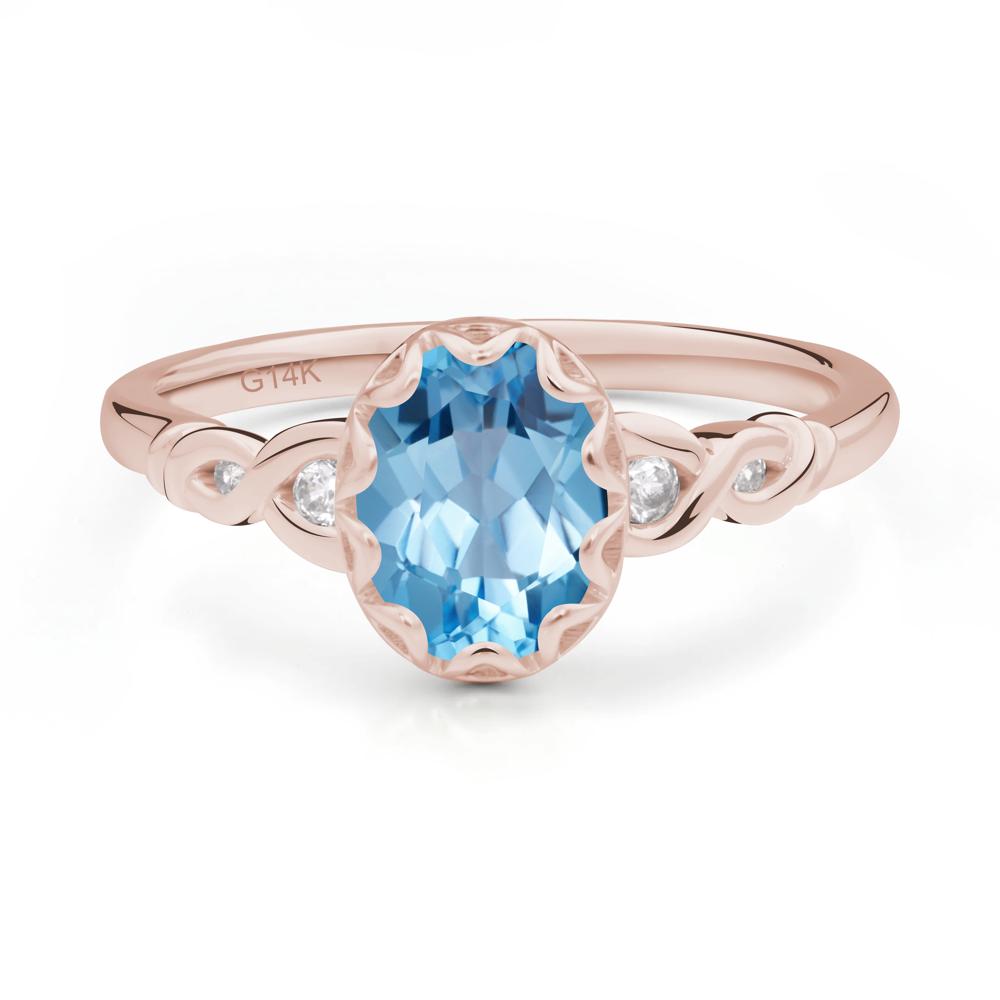 Swiss Blue Topaz Vintage Oval Engagement Ring - LUO Jewelry #metal_14k rose gold