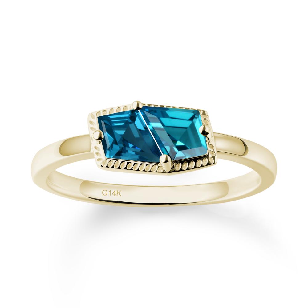 Two Stone Kite Shaped London Blue Topaz Ring - LUO Jewelry #metal_14k yellow gold