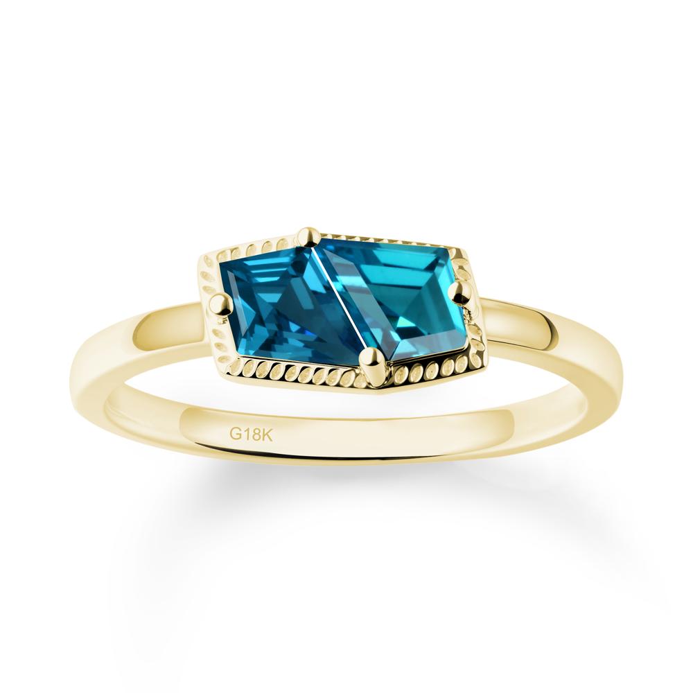Two Stone Kite Shaped London Blue Topaz Ring - LUO Jewelry #metal_18k yellow gold