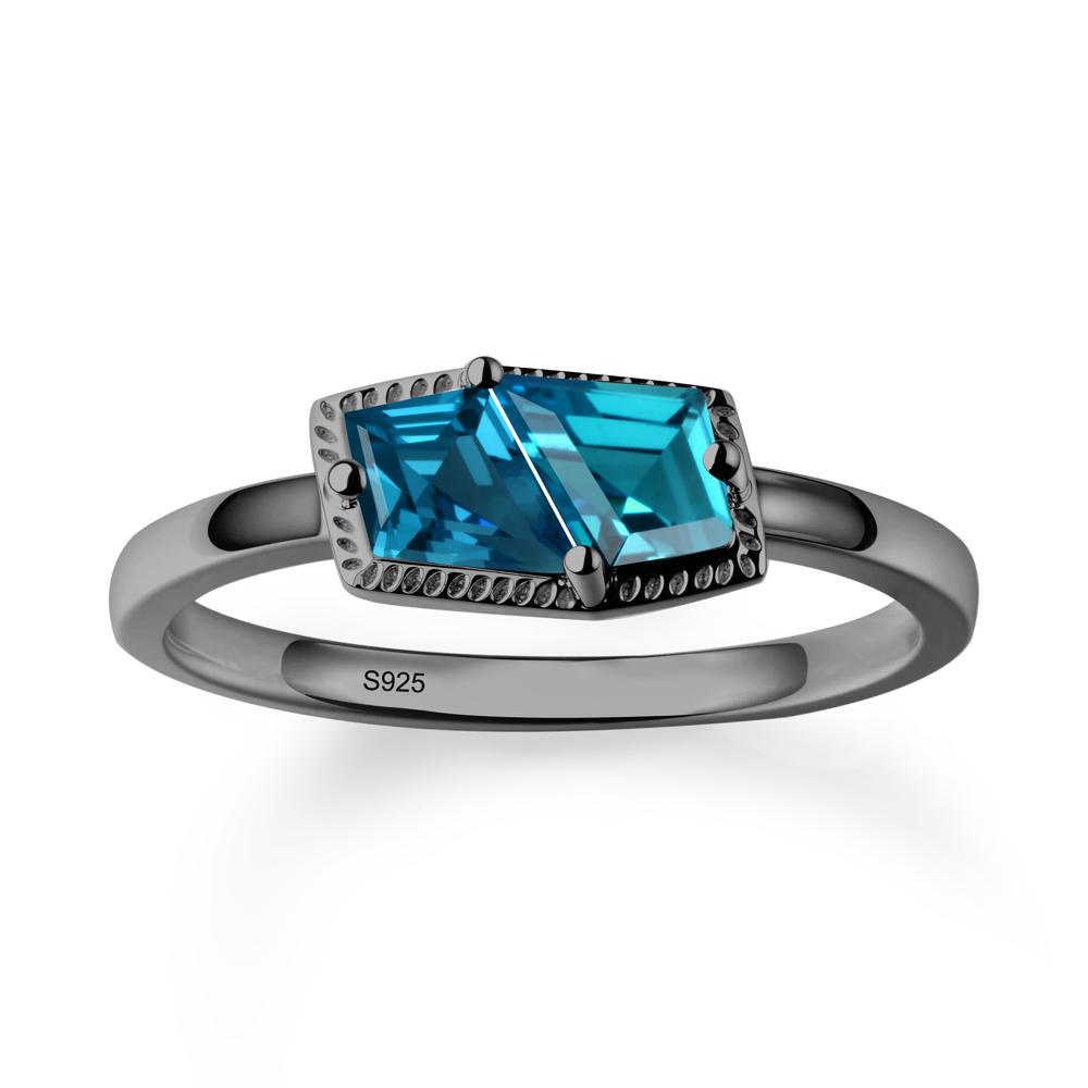 Two Stone Kite Shaped London Blue Topaz Ring - LUO Jewelry #metal_black finish sterling silver