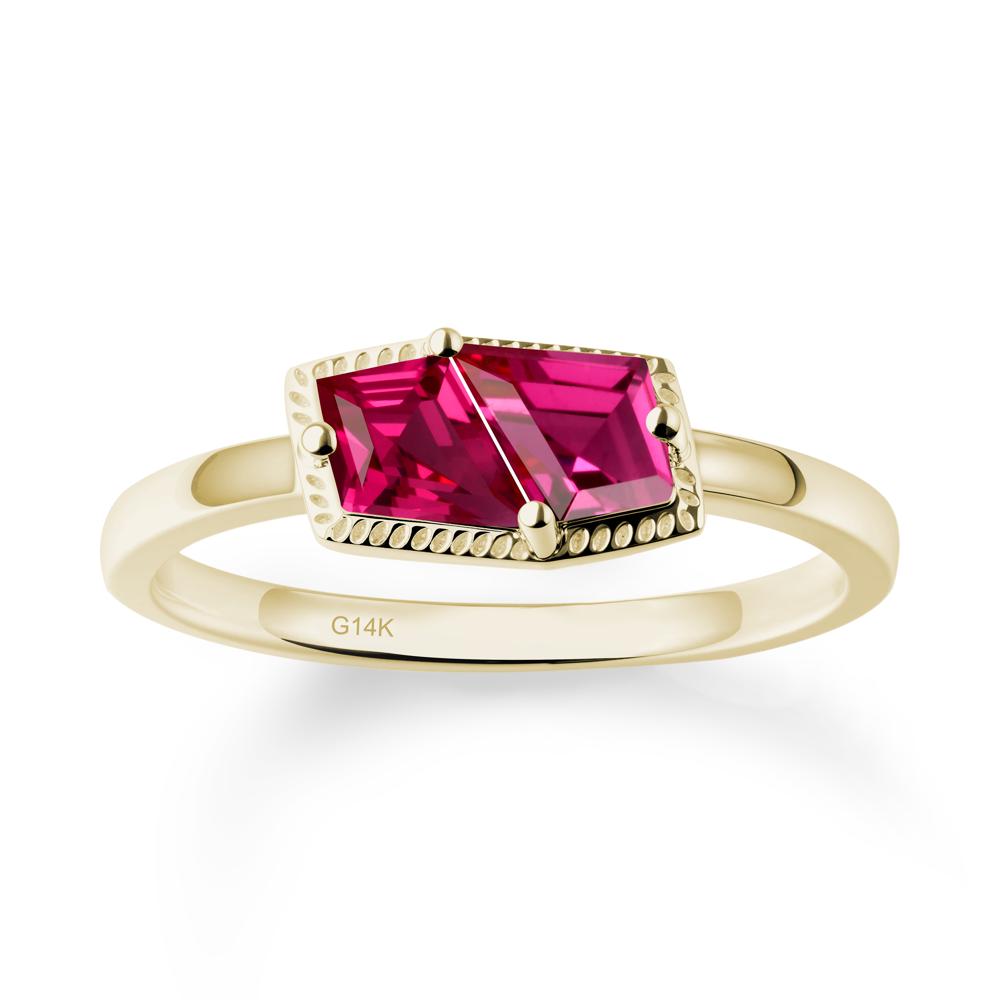 Unique Two Stone Ruby Ring In Sterlling Silver - LUO Jewelry #metal_14k yellow gold