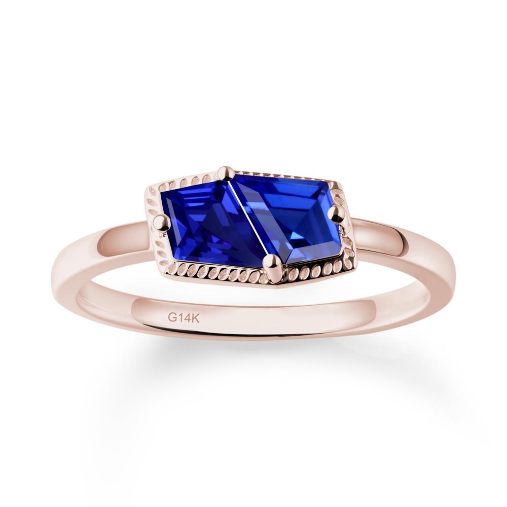 Two Stone Kite Shaped Sapphire Ring - LUO Jewelry #metal_14k rose gold