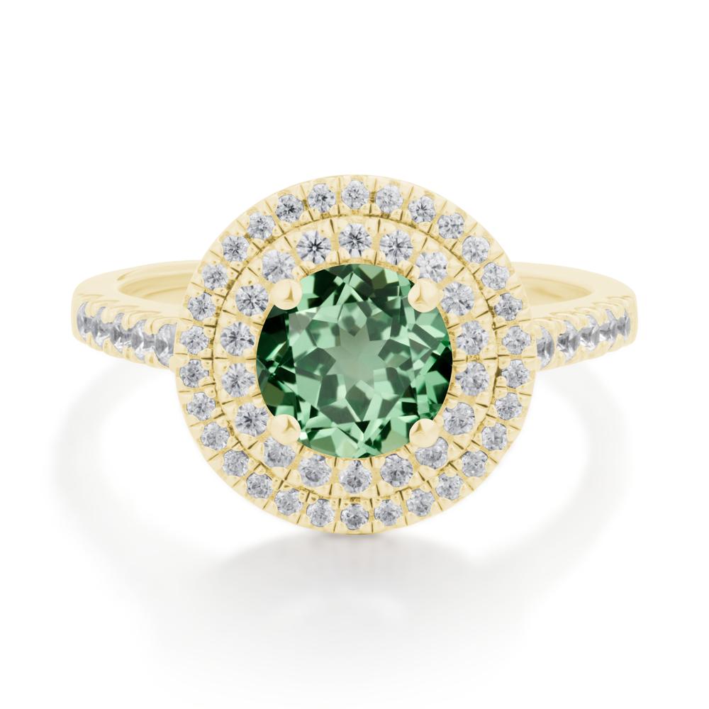 Round Green Sapphire Double Halo Engagement Ring - LUO Jewelry #metal_18k yellow gold