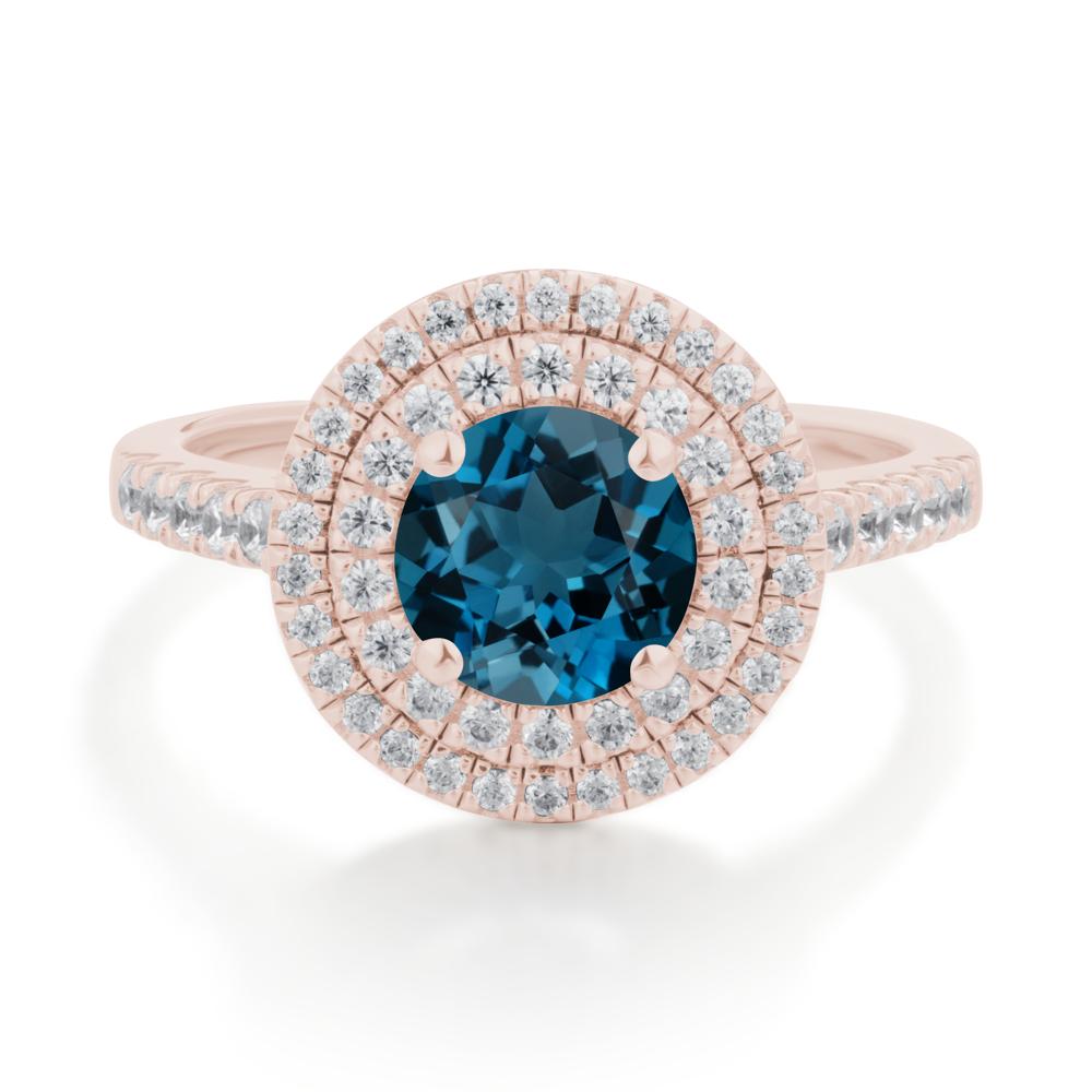 Round London Blue Topaz Double Halo Engagement Ring - LUO Jewelry #metal_14k rose gold