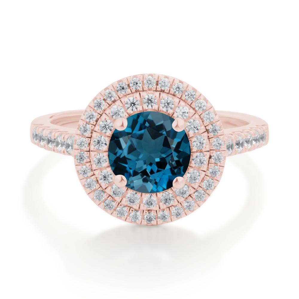 Round London Blue Topaz Double Halo Engagement Ring - LUO Jewelry #metal_18k rose gold