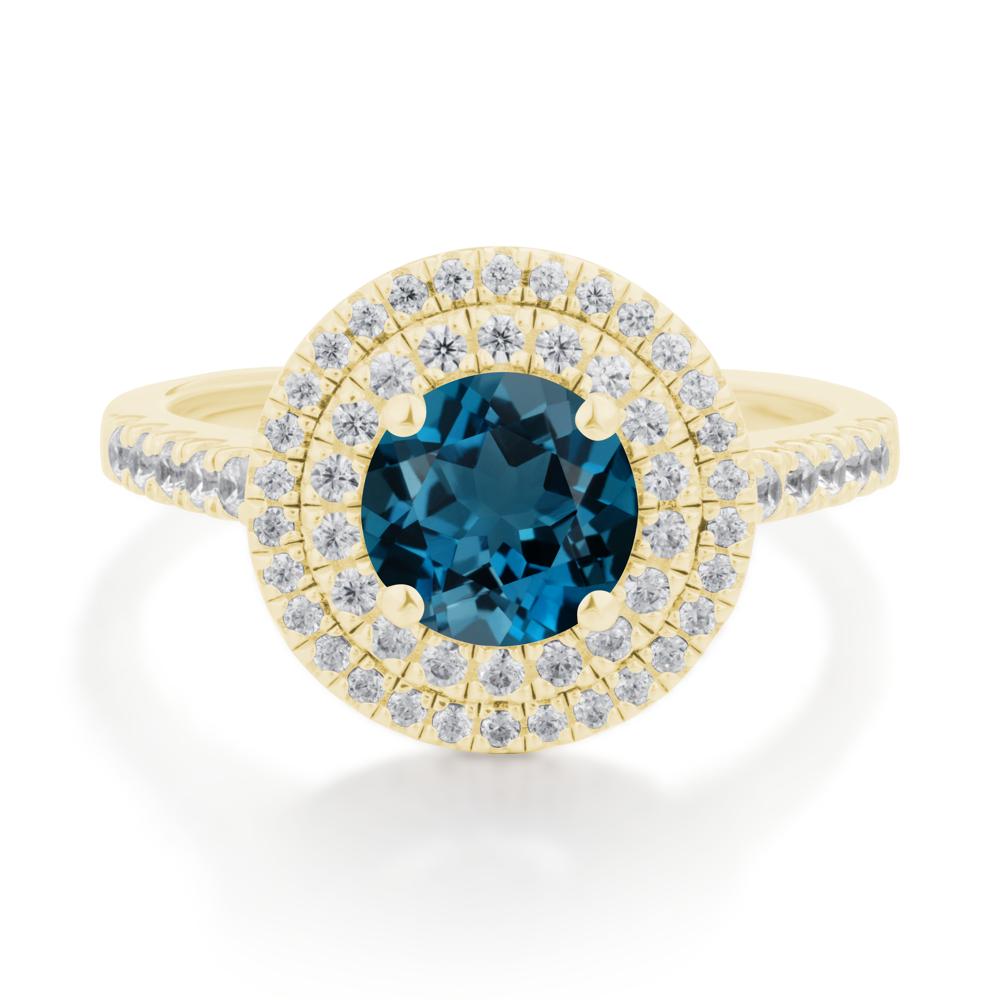 Round London Blue Topaz Double Halo Engagement Ring - LUO Jewelry #metal_18k yellow gold