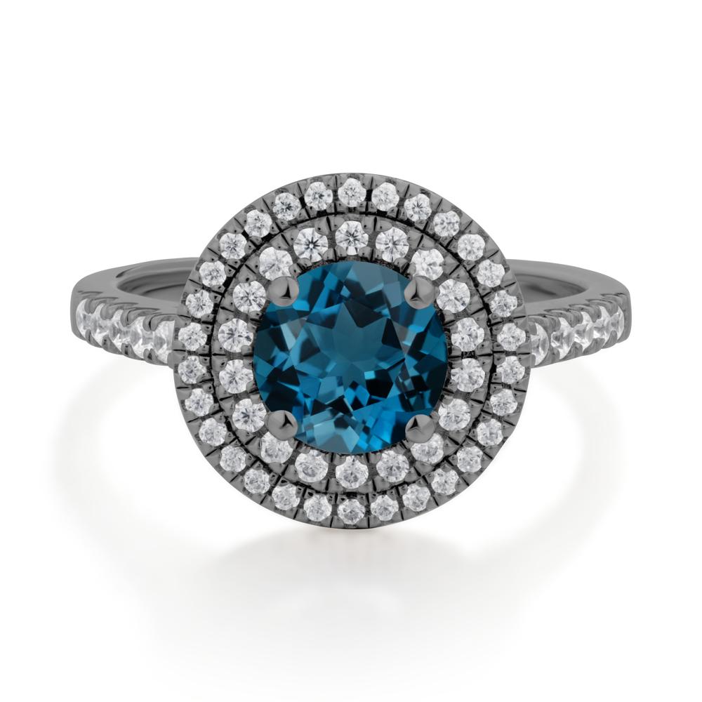 Round London Blue Topaz Double Halo Engagement Ring - LUO Jewelry #metal_black finish sterling silver