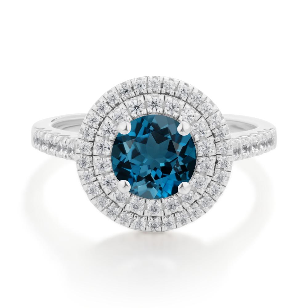 Round London Blue Topaz Double Halo Engagement Ring - LUO Jewelry #metal_sterling silver