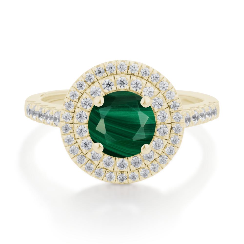 Round Malachite Double Halo Engagement Ring - LUO Jewelry #metal_14k yellow gold