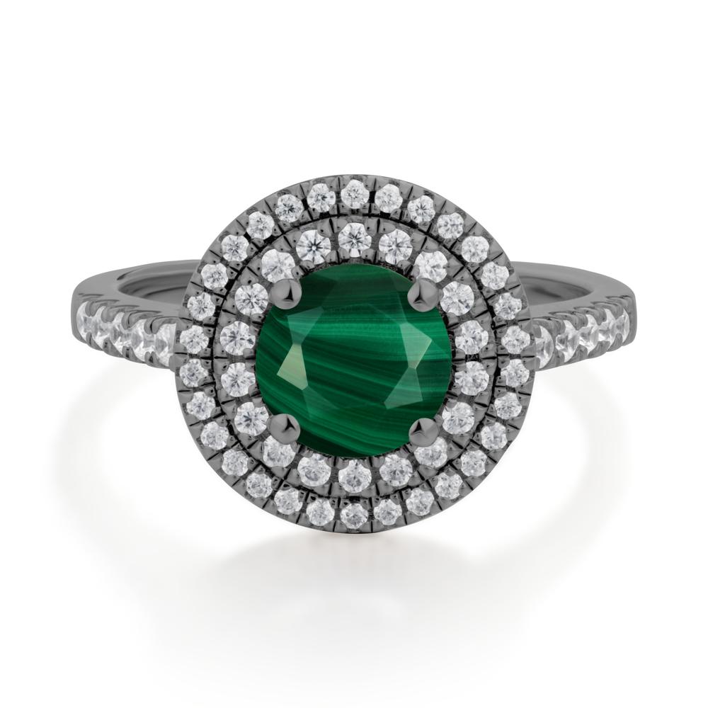 Round Malachite Double Halo Engagement Ring - LUO Jewelry #metal_black finish sterling silver