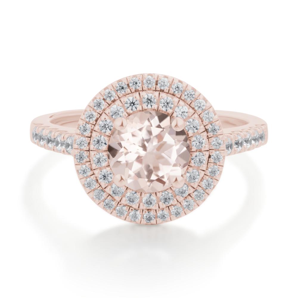 Round Morganite Double Halo Engagement Ring - LUO Jewelry #metal_14k rose gold
