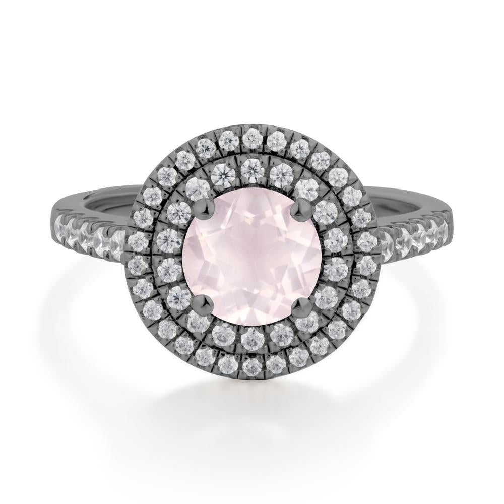 Rose Quartz Ring Double Halo - LUO Jewelry #metal_black finish sterling silver