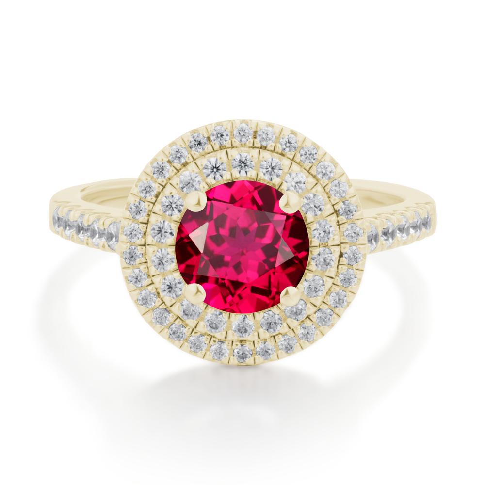 Round Ruby Double Halo Engagement Ring - LUO Jewelry #metal_14k yellow gold