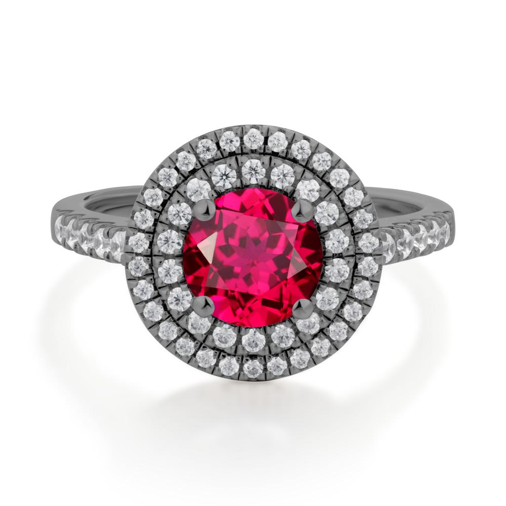Round Ruby Double Halo Engagement Ring - LUO Jewelry #metal_black finish sterling silver