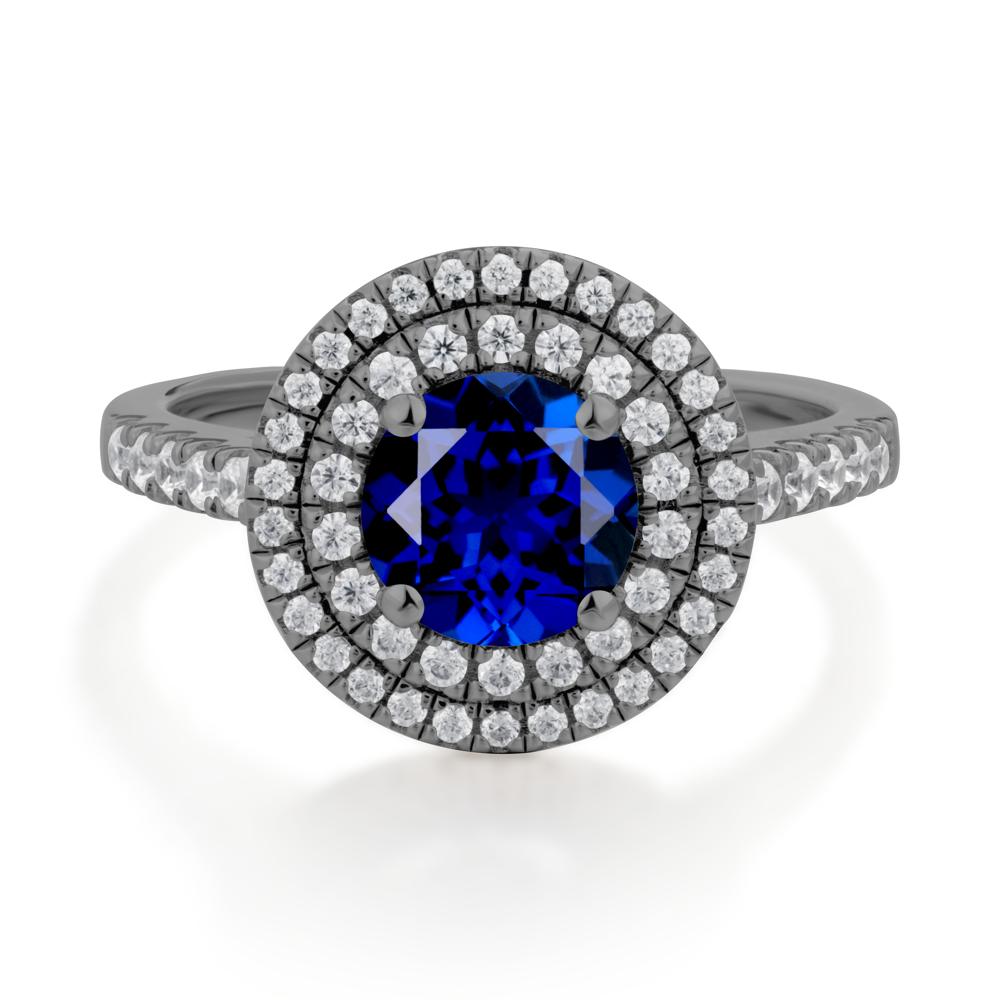 Round Sapphire Double Halo Engagement Ring - LUO Jewelry #metal_black finish sterling silver