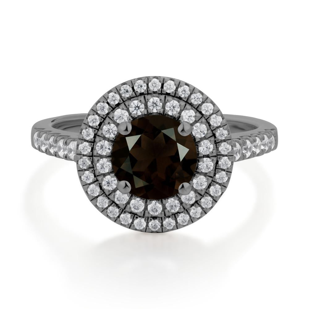 Smoky Quartz Ring Double Halo - LUO Jewelry #metal_black finish sterling silver