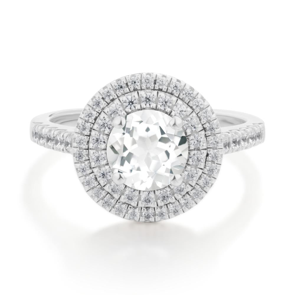Round White Topaz Double Halo Engagement Ring - LUO Jewelry #metal_sterling silver