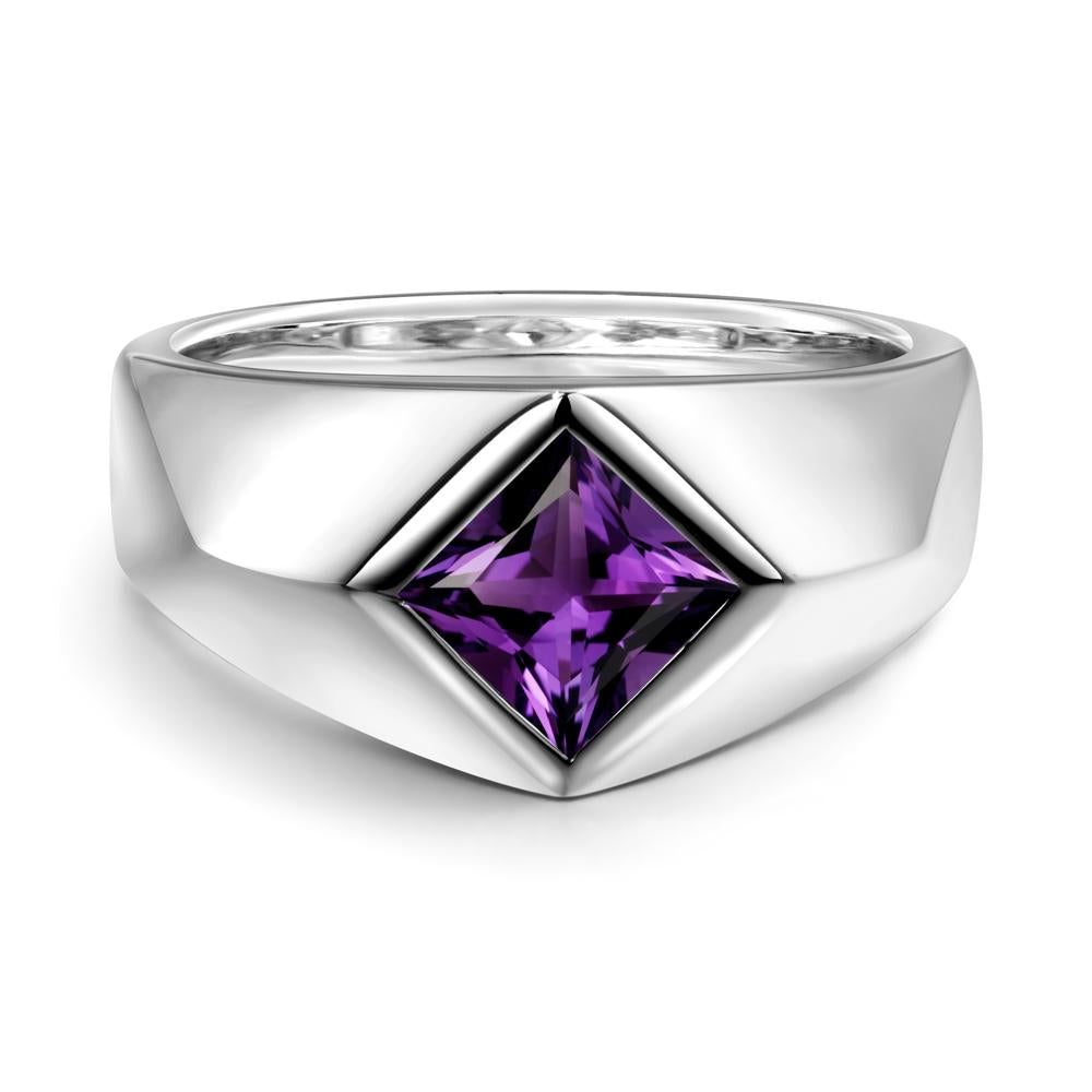 Men's Amethyst Kite Set Ring - LUO Jewelry #metal_18k white gold