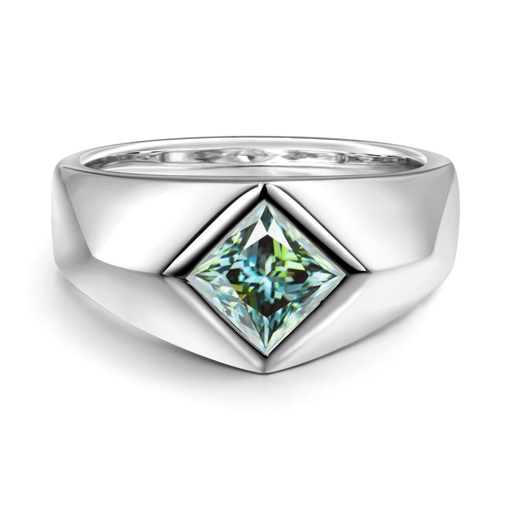 Men's Green Moissanite Kite Set Ring - LUO Jewelry #metal_14k white gold
