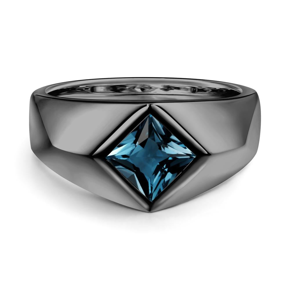 Men's London Blue Topaz Kite Set Ring - LUO Jewelry #metal_black finish sterling silver