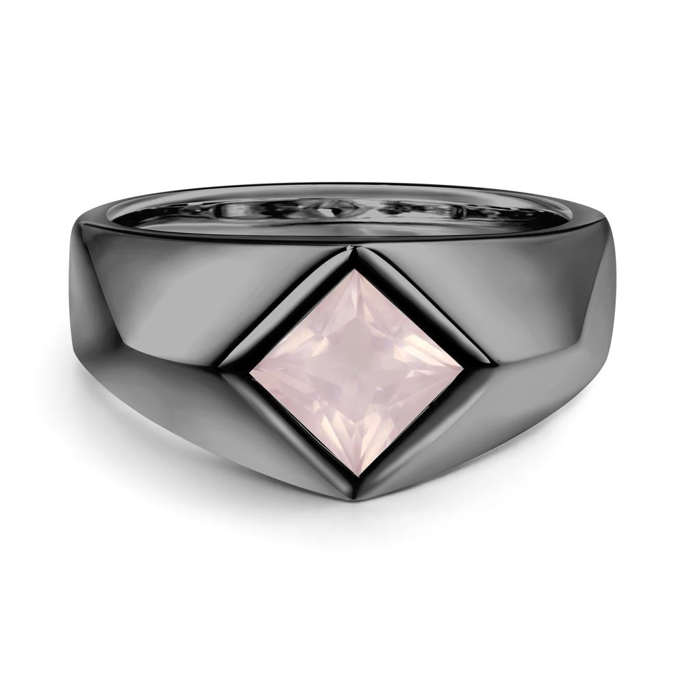 Men's Rose Quartz Kite Set Ring - LUO Jewelry #metal_black finish sterling silver